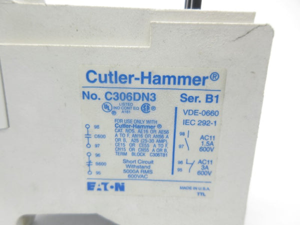 CUTLER HAMMER C306DN3 SER. B1 600V 3A NSNP