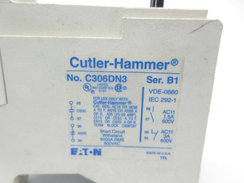 CUTLER HAMMER C306DN3 SER. B1 600V 3A NSNP