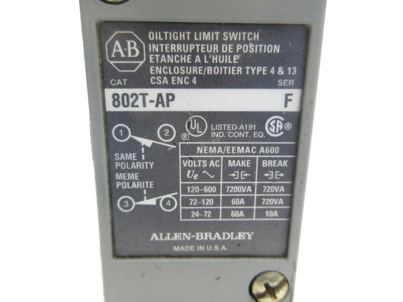 ALLEN BRADLEY 802T-AP SER. F 120-600VAC 60A (AS PICTURED1) UNMP