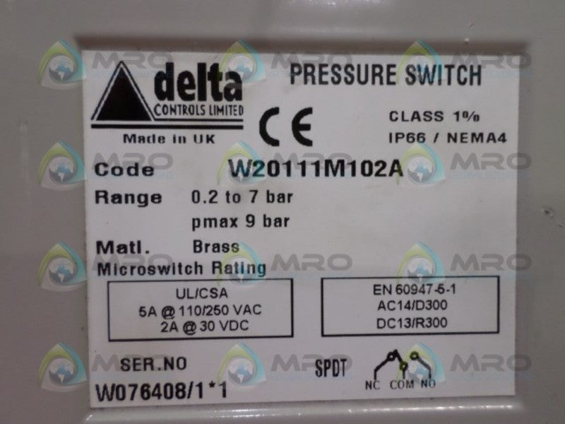 DELTA W20111M102A PRESSURE SWITCH UNMP