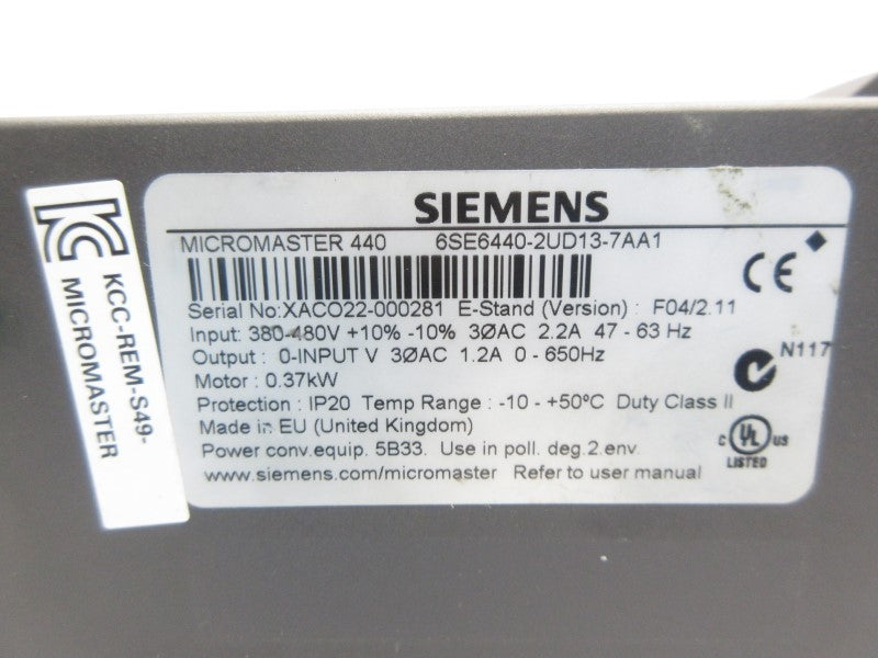 SIEMENS 6SE6440-2UD13-7AA1 380-480V 2.2A NSNP