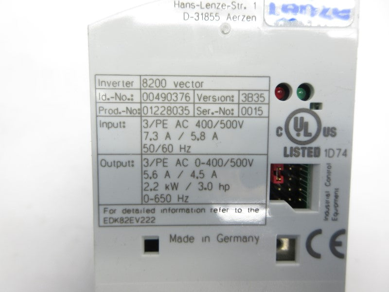 LENZE E82EV2224C 400/500V 7.3/5.8A NSNP