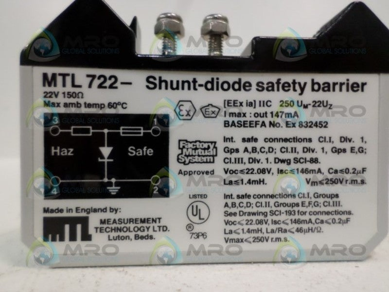 MTL INSTRUMENTS MTL722- SHUNT-DIODE SAFETY BARRIER NSNP
