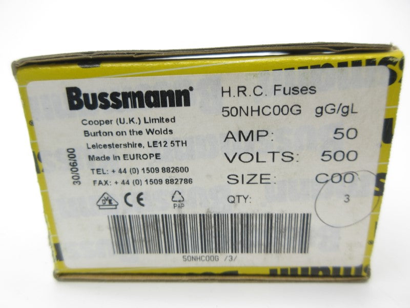 BUSSMANN 50NHC00G 500VAC 50A (PKG OF 3) NSMP