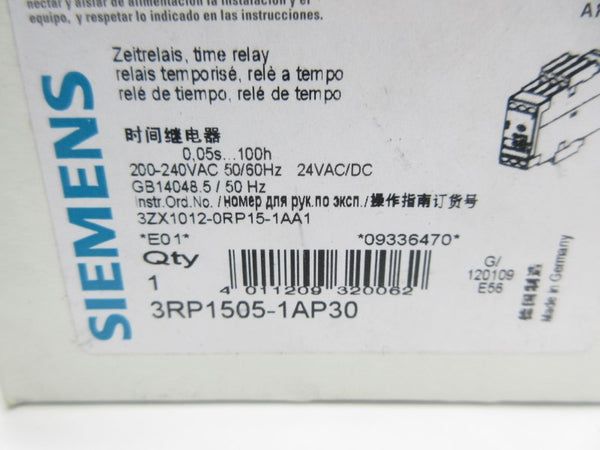 SIEMENS 3RP1505-1AP30 200-240VAC 0.05S-100H NSMP