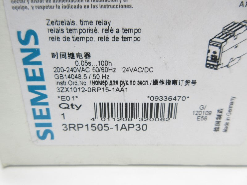 SIEMENS 3RP1505-1AP30 200-240VAC 0.05S-100H NSMP
