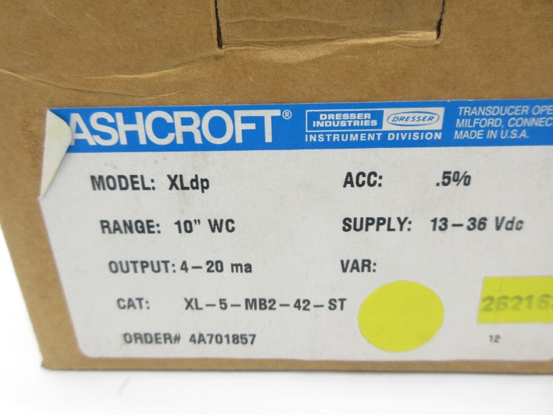 ASHCROFT XL-5-MB2-42-ST XLDP 3-36VDC 10"WC NSMP