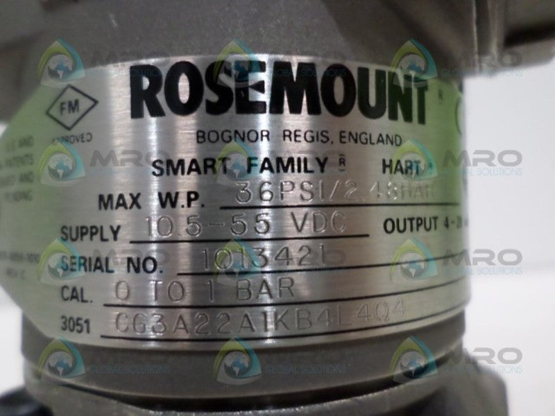 ROSEMOUNT 3051CG3A22A1KB4L4Q4 PRESSURE TRANSMITTER  UNMP
