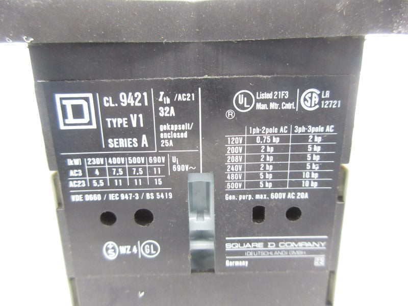 SQUARE D 9421V1 SER. A 600VAC 20A NSNP