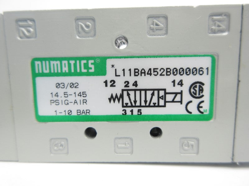 NUMATICS L11BA452B000061 24VDC .15A 14.5-145PSI NSNP
