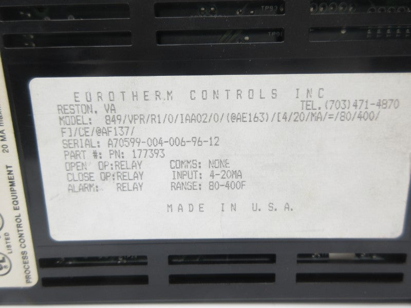 EUROTHERM 849/VPR/R1/0/IAA02/0/AE163/4/20/MA/80/400 177393 UNMP