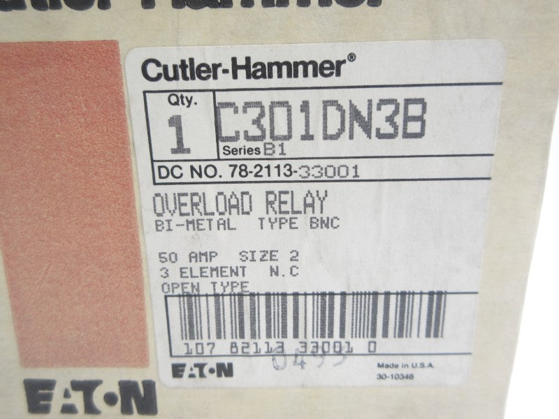 CUTLER HAMMER C301DN3B SER. B1 600VAC 50A NSMP
