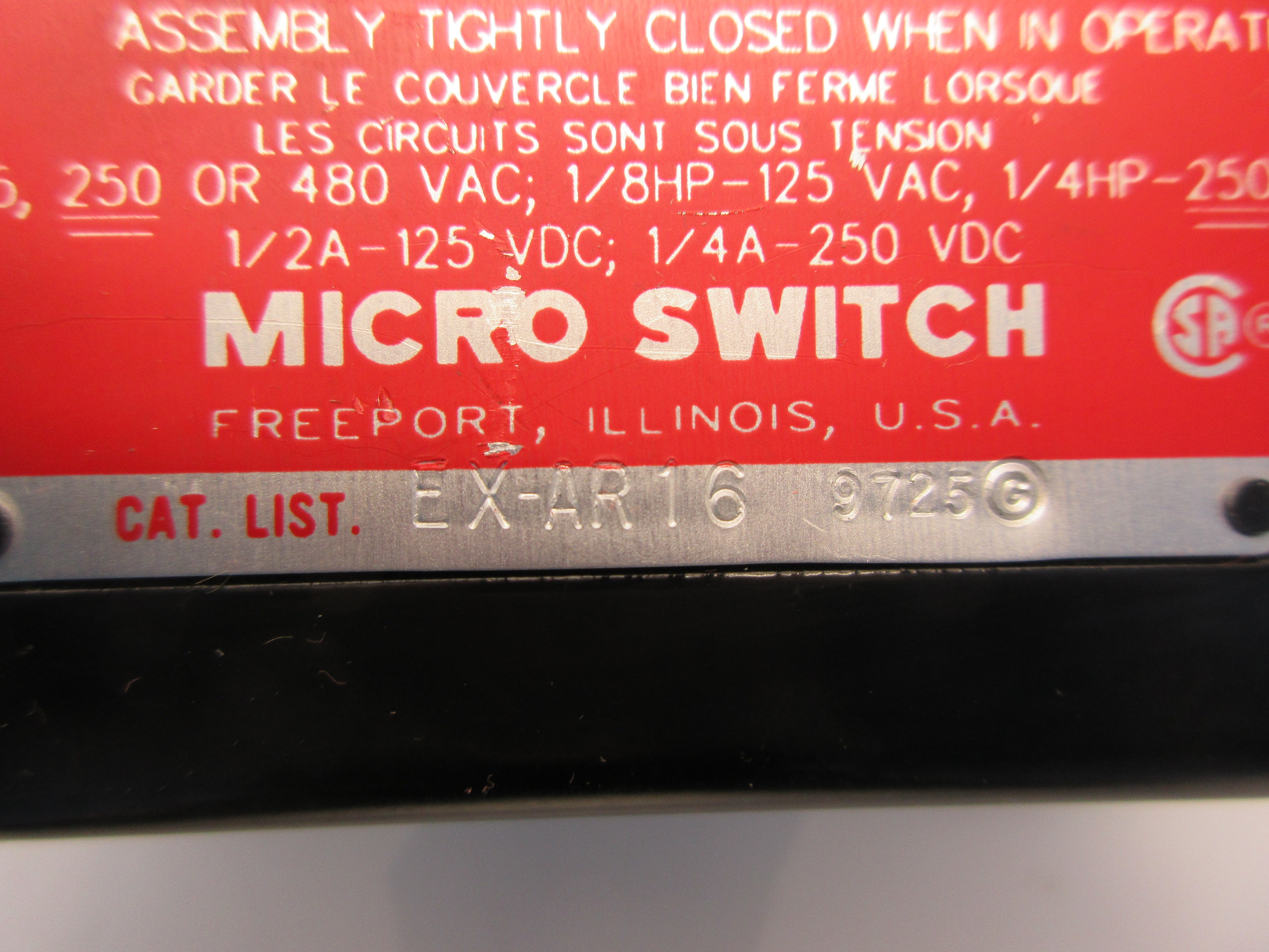 MICRO SWITCH EX-AR16 480VAC 15A NSNP