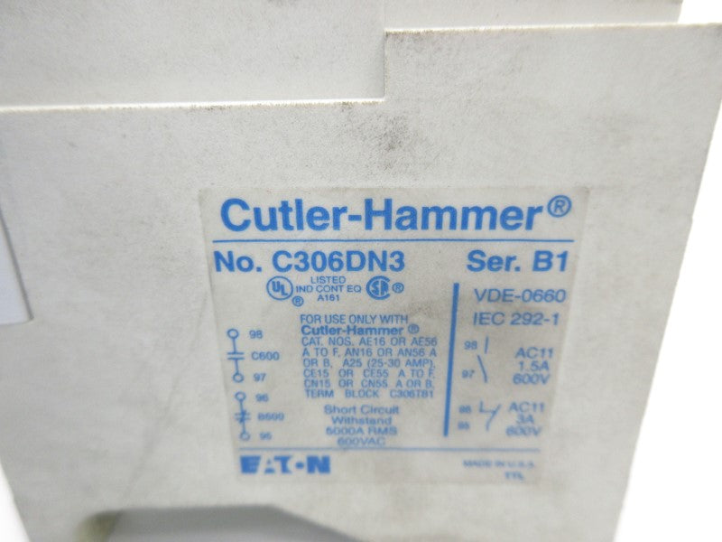 CUTLER HAMMER C306DN3 SER. B1 600V 1.5A UNMP