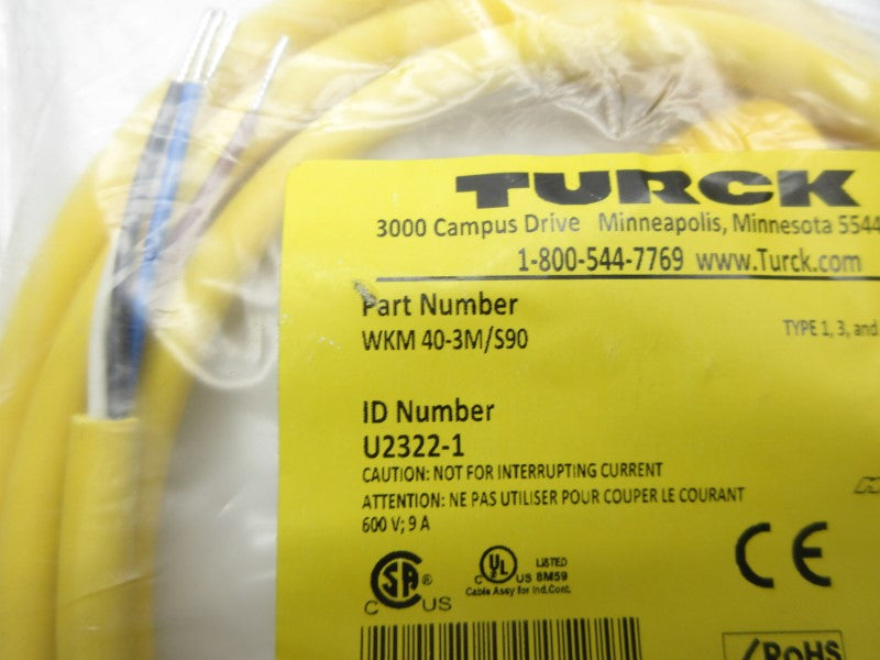 TURCK WKM40-3M/S90 U2322-1 600V 9A NSMP