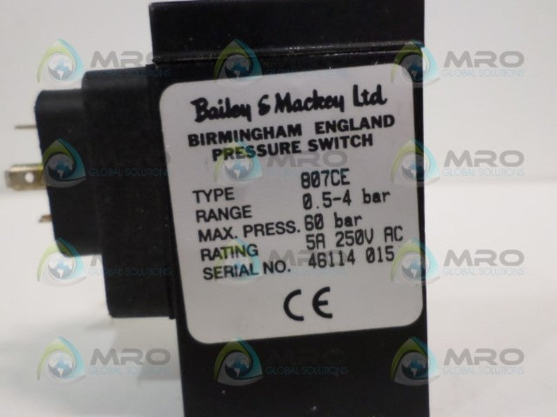 BAILEY & MACKEY 807CE PRESSURE SWITCH 0.5-4 BAR (AS PICTURED) NSNP