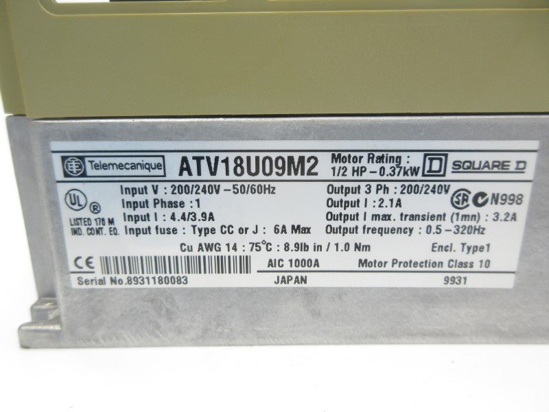 TELEMECANIQUE ATV18U09M2 200/240V 4.4/3.9A UNMP