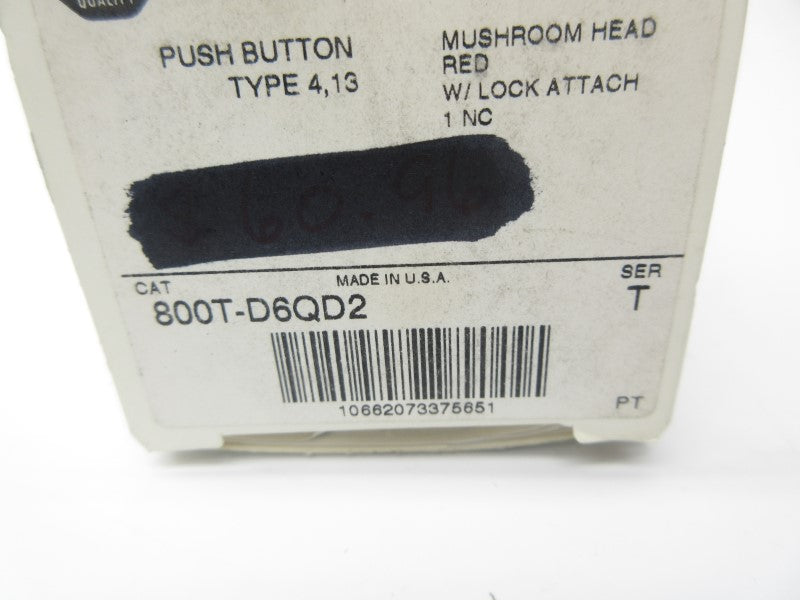 ALLEN BRADLEY 800T-D6QD2 SER. T (WH) NSMP