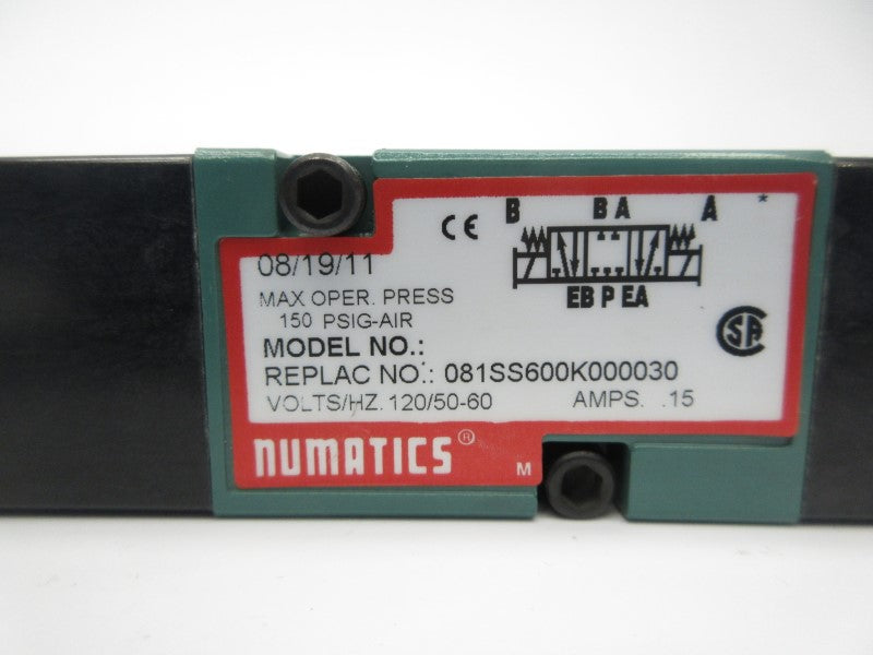 NUMATICS 081SS600K000030 120V .15A 150PSI NSNP