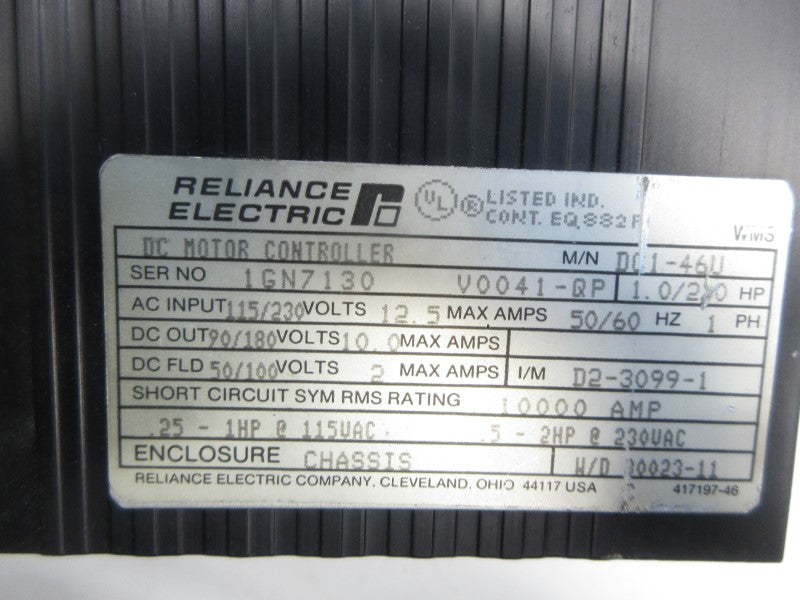 RELIANCE ELECTRIC DC1-46U 115/230V 12.5A (AS PICTURED) UNMP
