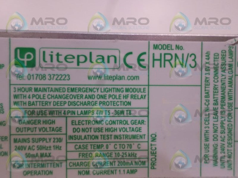 LITEPLAN HRN/3 EMERGENCY LIGHTING INVERTOR NSNP