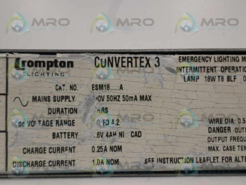 CROMPTON CONVERTEX 3 ESM18-A EMERGENCY LIGHTING MODULE NSNP