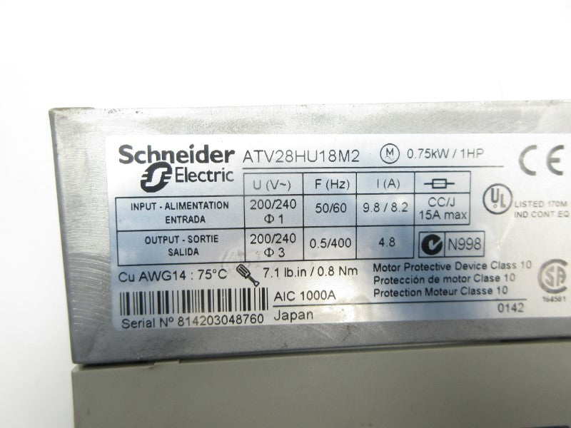 SCHNEIDER ELECTRIC ATV28HU18M2 200/240V 9.8/8.2A NSNP