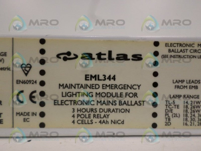 ATLAS EML344 EMERGENCY LIGHTING MODULE UNMP