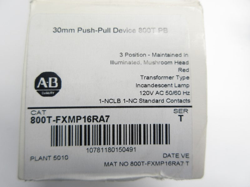 ALLEN BRADLEY 800T-FXMP16RA7 SER. T 120VAC (AS PICTURED1) (WH) NSMP