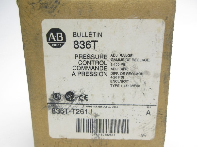 ALLEN BRADLEY 836T-T261J SER. A 120-600VAC 60A 8-100PSI (BR/WH) NSMP