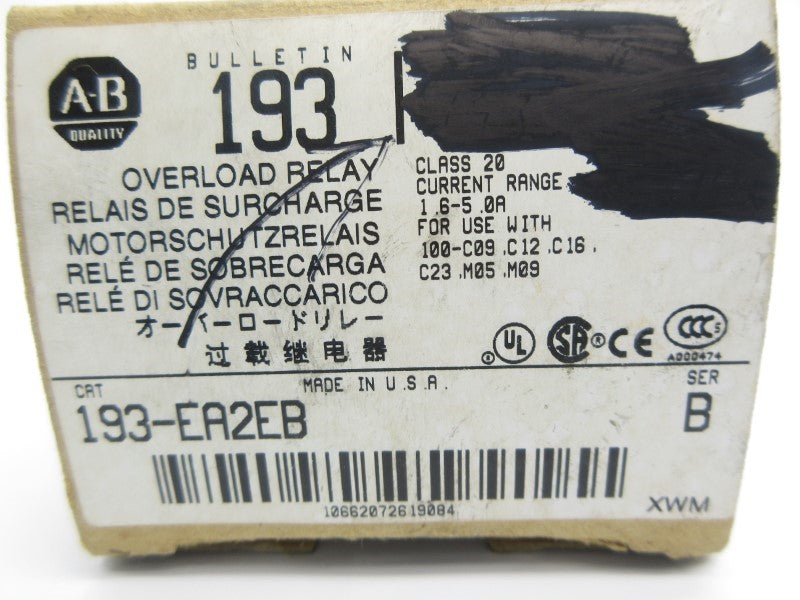 ALLEN BRADLEY 193-EA2EB SER. B 600V 1.6-5.0A (BR/WH) NSMP