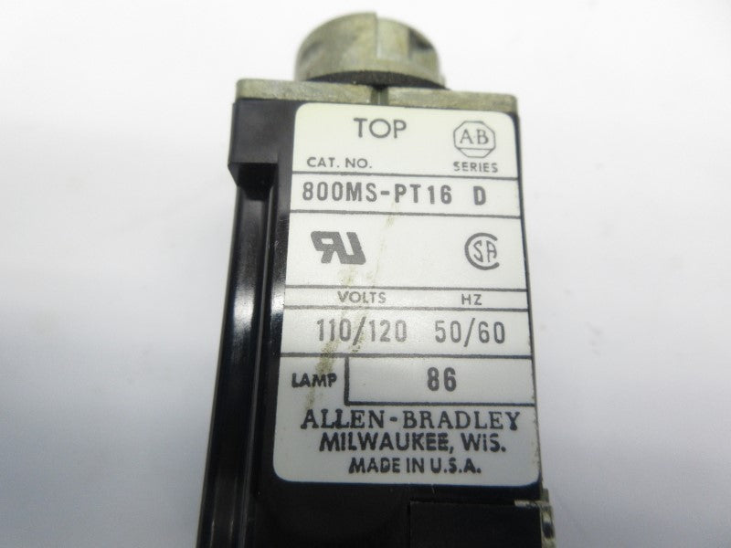 ALLEN BRADLEY 800MS-PT16 SER. D 110/120V (NO BULB) UNMP