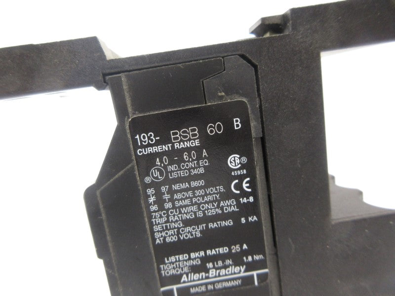 ALLEN BRADLEY 193-BSB60 SER. B 600V 4.0-6.0A NSNP