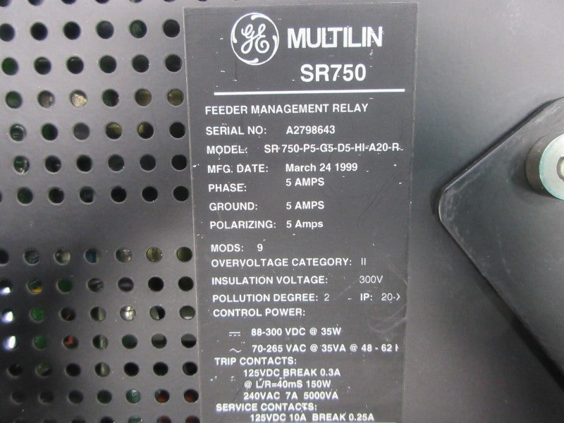 GENERAL ELECTRIC SR-750-P5-G5-D5-HI-A20-R 70-265VAC 5A NSNP