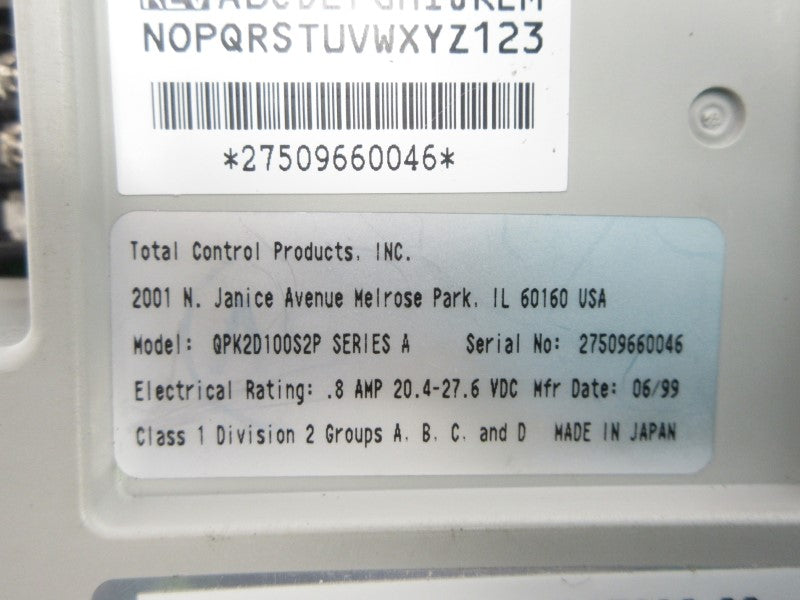 TOTAL CONTROL PRODUCTS QPK2D100S2P SER. A 20.4-27.6VDC .8A NSNP