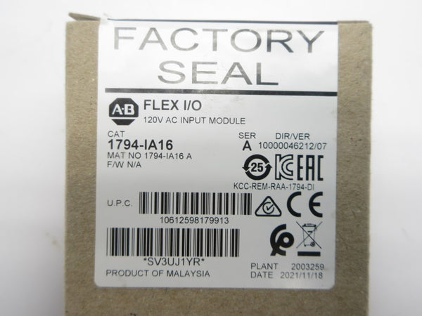 ALLEN BRADLEY 1794-IA16 SER. A 120VAC DATE: 2021 NSFS