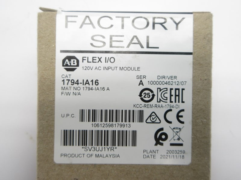 ALLEN BRADLEY 1794-IA16 SER. A 120VAC DATE: 2021 NSFS