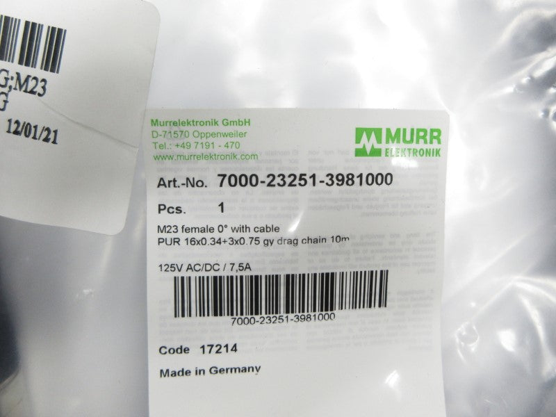 MURR ELEKTRONIK 7000-23251-3981000 17214 125VAC/DC 7,5A 10M NSMP