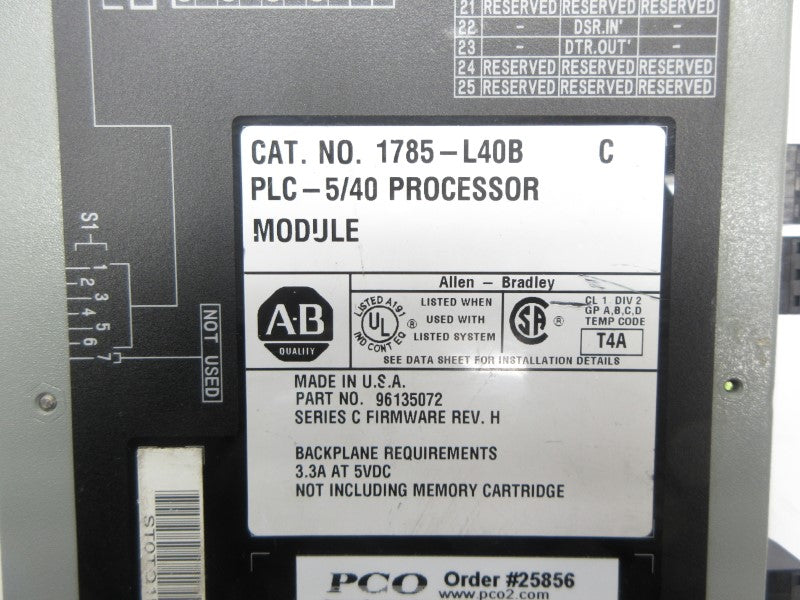 ALLEN BRADLEY 1785-L40B SER. C F/W H 5VDC 3.3A (NO KEY) UNMP