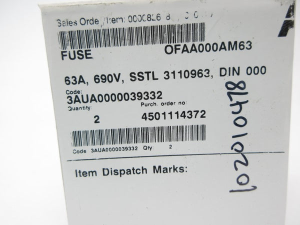 ABB OFAA000AM63 3AUA0000039332 690V 63A (PKG OF 2) NSMP