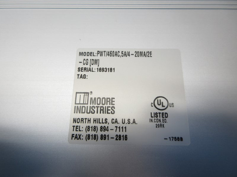 MOORE INDUSTRIES PWT/460AC.5A/4-20MA/2E-CG(DM) 460VAC 5A NSNP