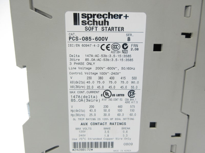 SPRECHER+SCHUH PCS-085-600V SER. B F/W 2.08 100-240VAC 147A NSNP