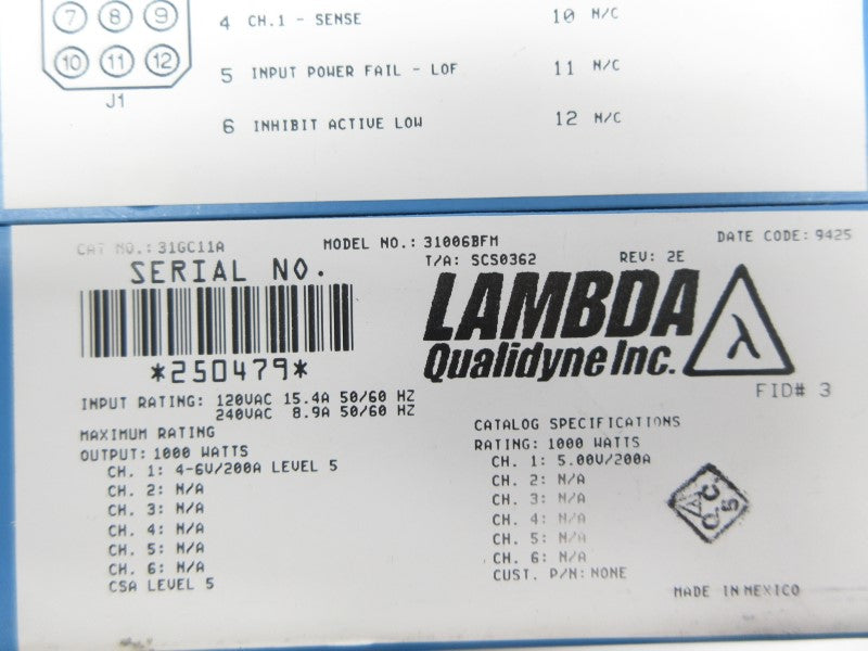 LAMBDA QUALIDYNE 31GC11A 31006BFM 120/240VAC 15.4/8.9A REV. 2E NSNP