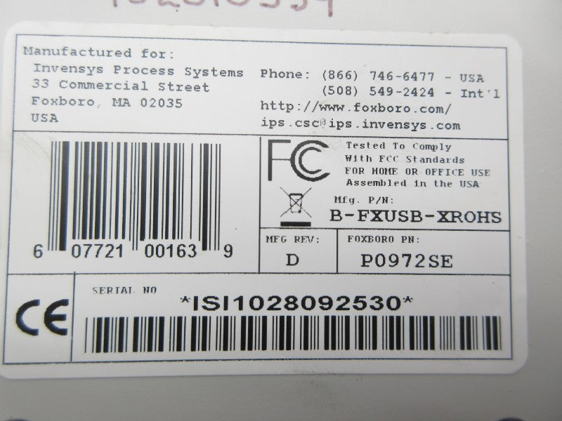 FOXBORO P0972SE B-FXUSB-XROHS REV. D NSNP