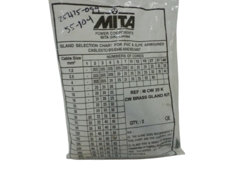 MITA MCW20K BRASS GLAND KIT (PKG OF 2) NSMP