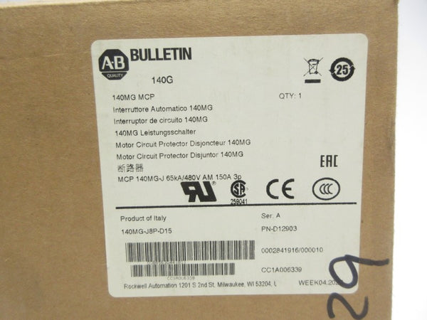 ALLEN BRADLEY 140MG-J8P-D15 SER. A 480V 150A NSMP