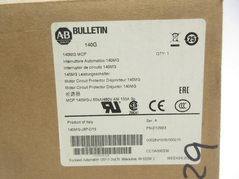 ALLEN BRADLEY 140MG-J8P-D15 SER. A 480V 150A NSMP