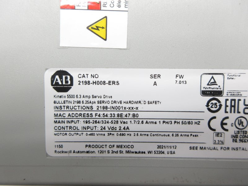 ALLEN BRADLEY 2198-H008-ERS SER. A F/W 7.013 195-264/324-528VAC NSNP