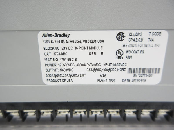 ALLEN BRADLEY 1791-8BC SER. B 10-30VDC NSNP