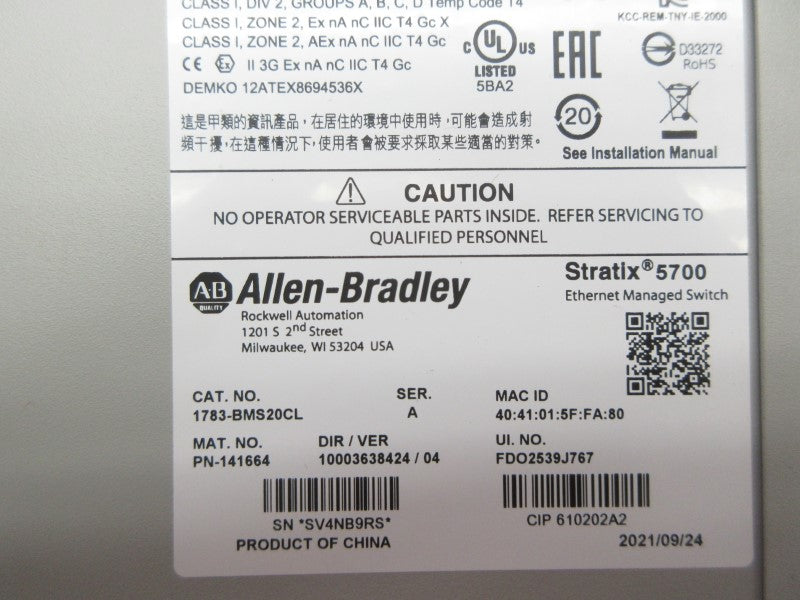 ALLEN BRADLEY 1783-BMS20CL SER. A NSNP